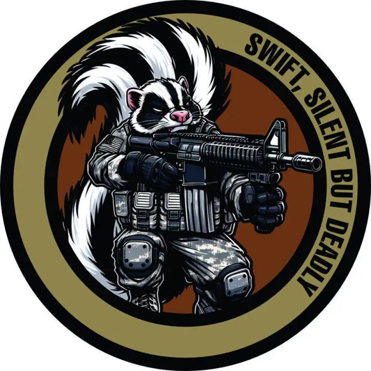 Cartoon tactical skunk with assault rifle from Street Cat Collection Patch 4 sticker