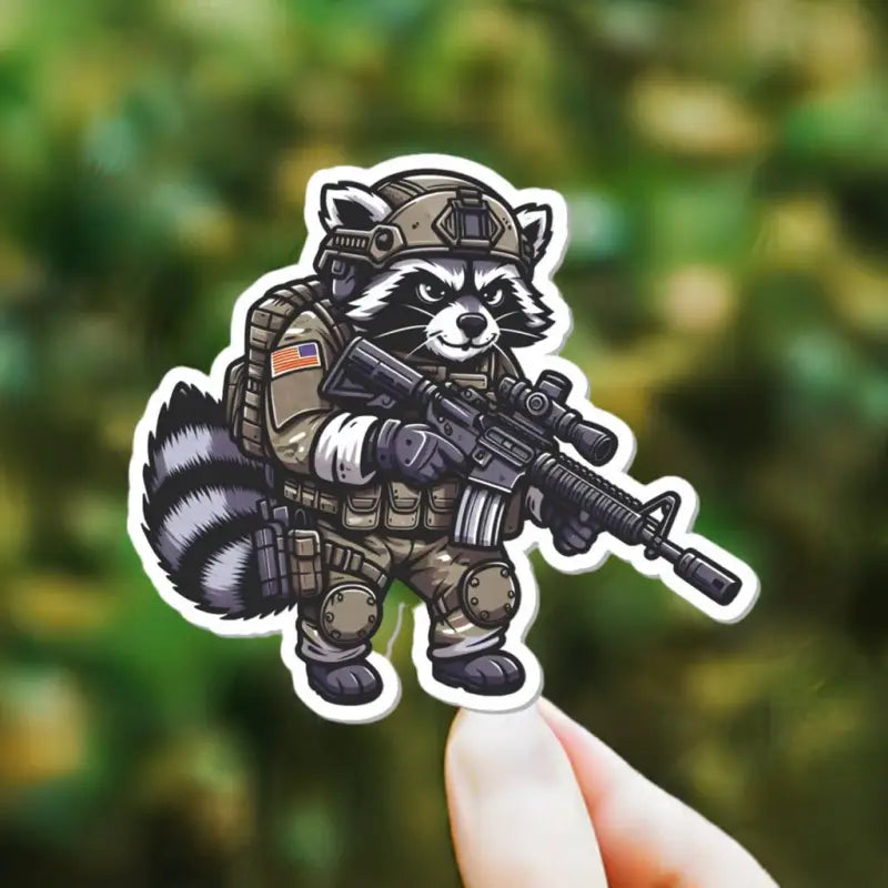 Tactical Raccoon Sticker from Street Cat Collection Patch 2 with assault rifle design