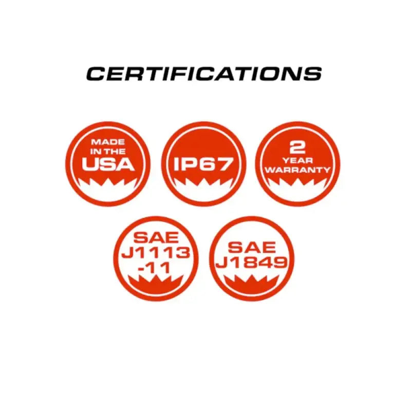 Certifications icons on Feniex Storm Pro 100W Siren for Feniex Storm emergency accessories