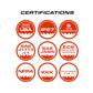 Certifications displayed on Feniex Fusion-S 2X Dash Light with pattern capable red circles