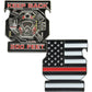 Challenge coin featuring KEEP BACK 200 FEET text and firefighter imagery, coin bottle opener