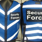 Blue Chevron Reflective Vest with white reflective stripes and Security Forces text