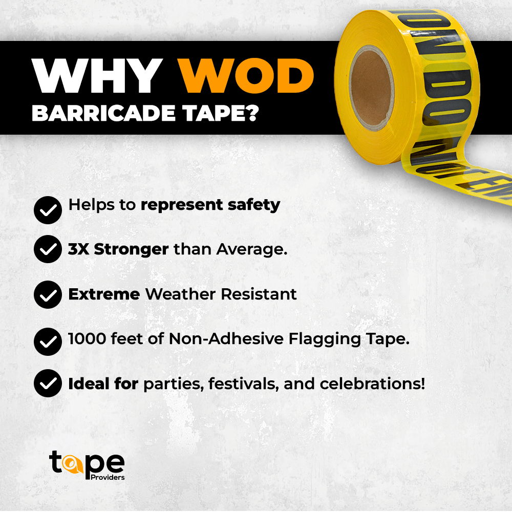 Chief Miller Barricade Tape WOD Barricade Flagging Tape ''Caution Construction Area'' 3 inch x 1000 ft. - Hazardous Areas, Safety for Construction Zones BRC Apparel