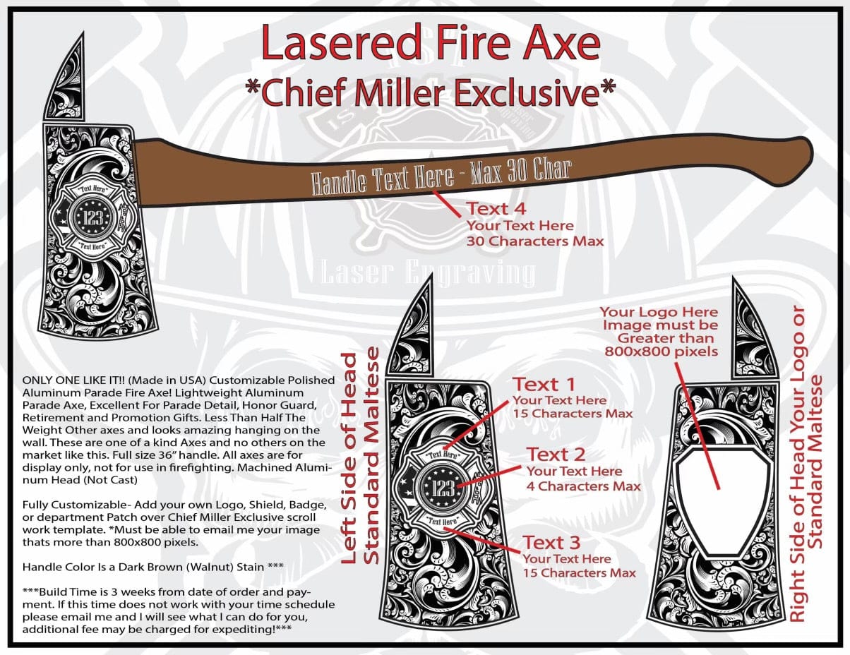 Chief Miller Decorative Plaques Lasered Fire Axe - Personalized/Customizable Apparel