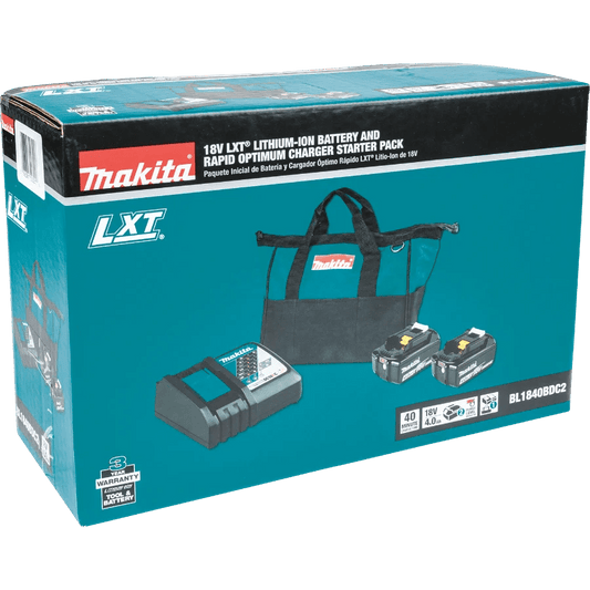 Chief Miller Power Tool Batteries Makita BL1840BDC2 18V LXT® Lithium‑Ion Battery and Rapid Optimum Charger Starter Pack (4.0Ah) Apparel