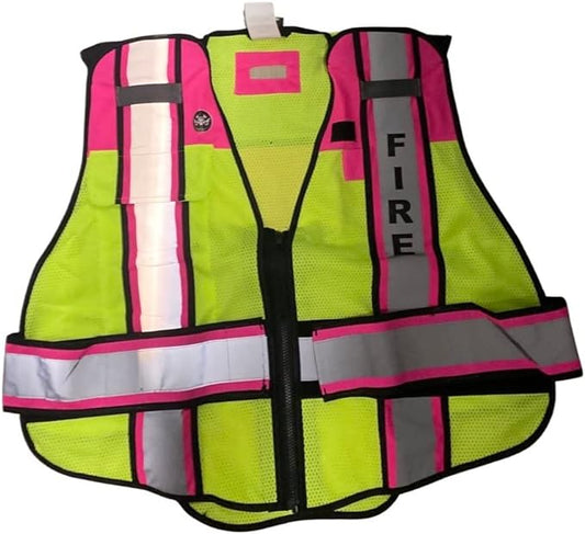 Chief Miller safety Ultrabright Safety Fire Vest | Class 2 Reflective - High Visibility - Double Breakaway Zipper (PINK Trim)) Apparel