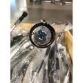 Chrome barbell endcap with blue logo on SFE 7 Ft Olympic Barbell for first responders