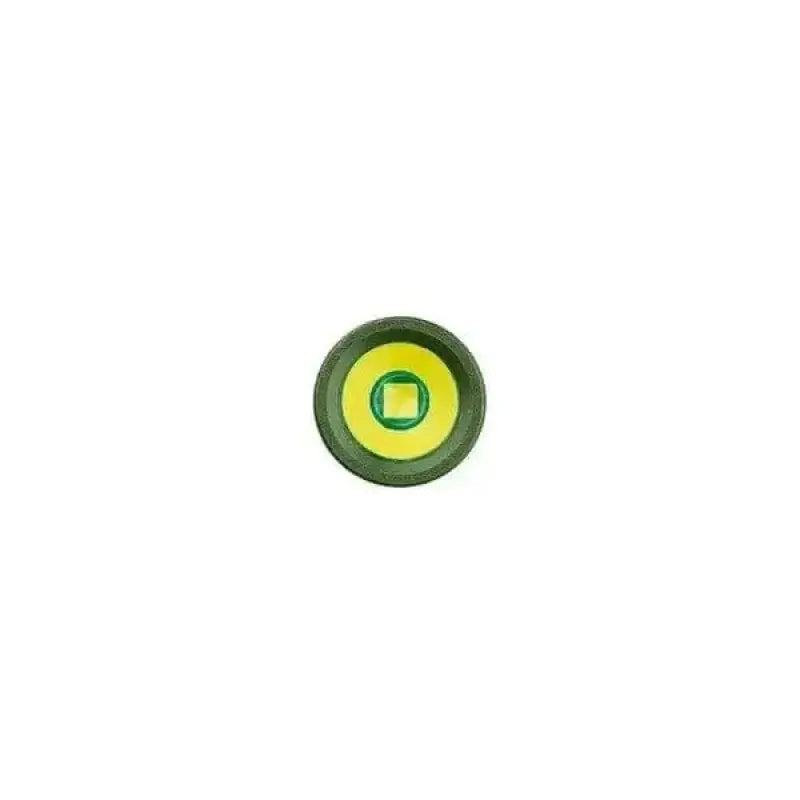 Circular green and yellow button with square center on Olight IMINI2ODG rechargeable mini flashlight