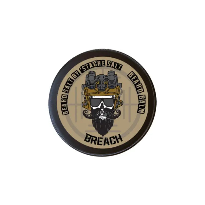 Circular military patch with skull and tactical gear for Breach Beard Balm