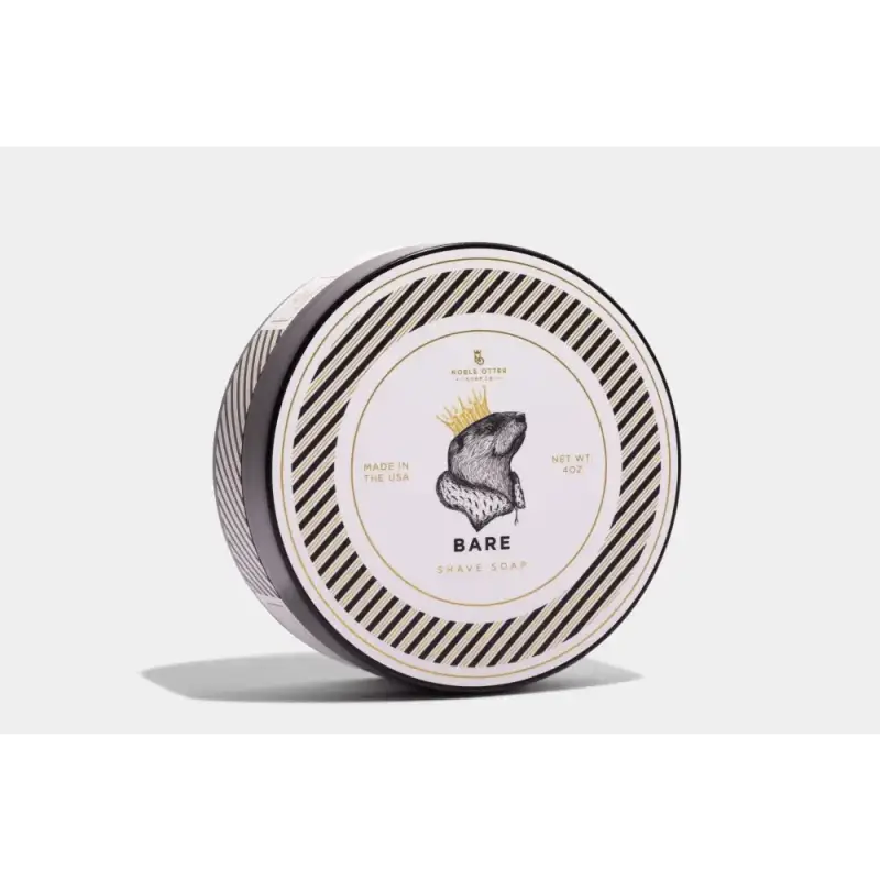 Circular tin container featuring wolf illustration, Bare Shave Soap for first responders