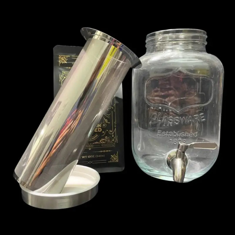 Clear glass Cold Brew Jar with spigot for serving delicious cold brew coffee