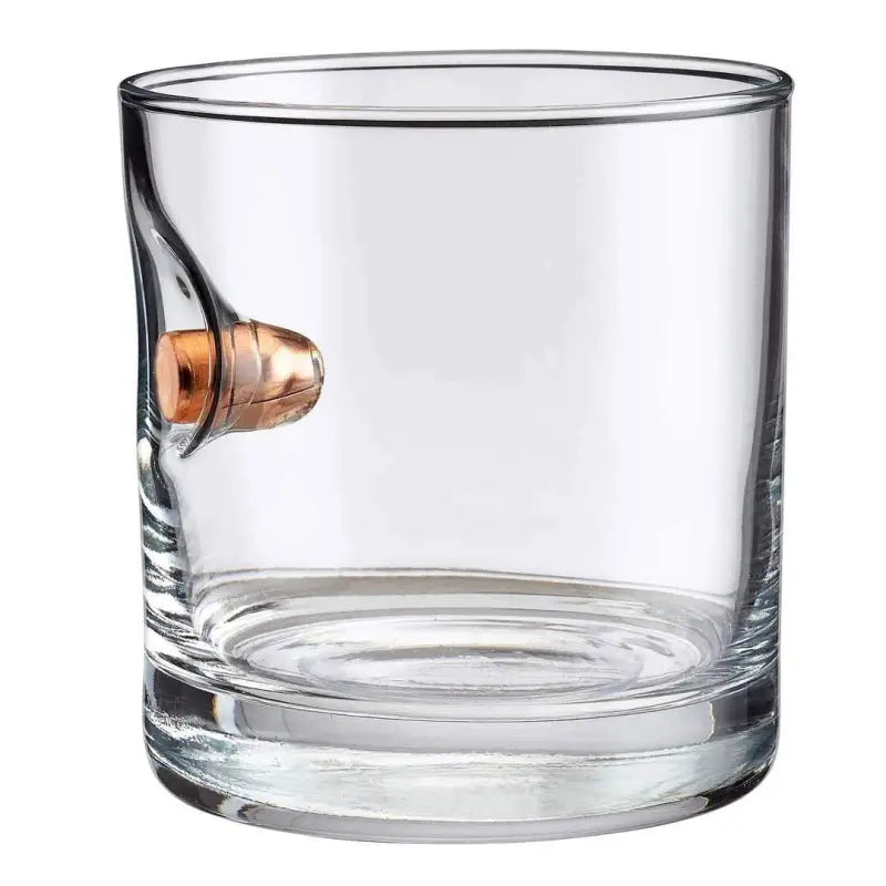 Clear glass tumbler with a bullet, BenShot Rocks Glass - 11oz unique design