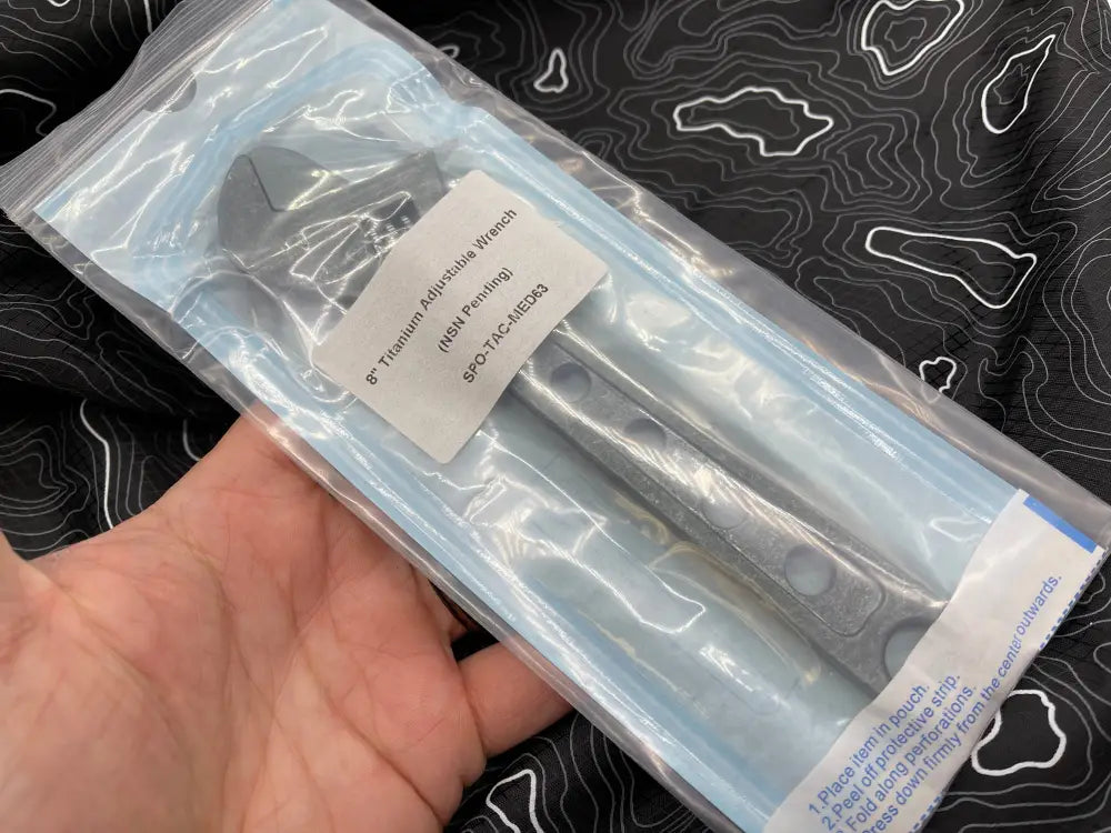 Clear plastic package showing 8 Inch Titanium Adjustable Wrench NSN Pending New Batch 2