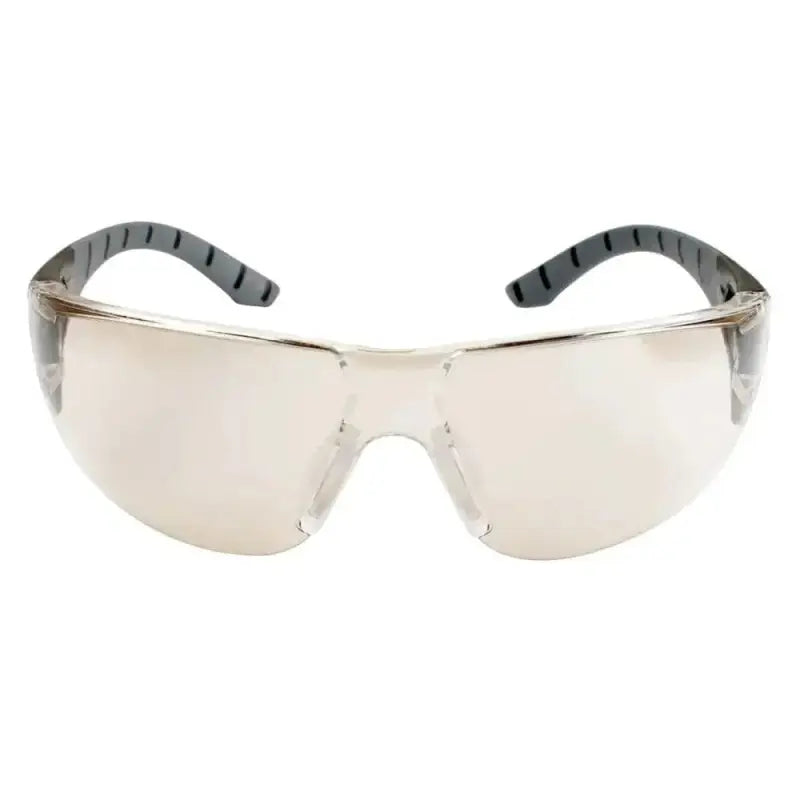 Clear METEL M50 Safety Glasses with black rubber temple pieces for lightweight comfort