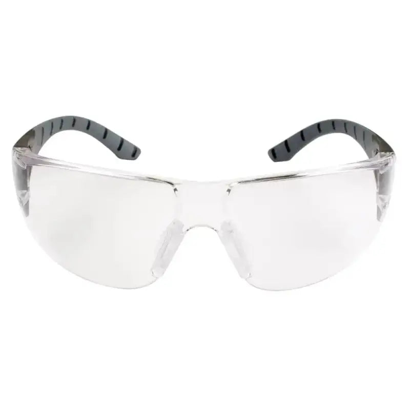 Clear METEL M50 Safety Glasses with gray rubber temple arms for lightweight protection