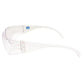 Clear anti-fog METEL M10 Safety Glasses with white temple arms and blue logo