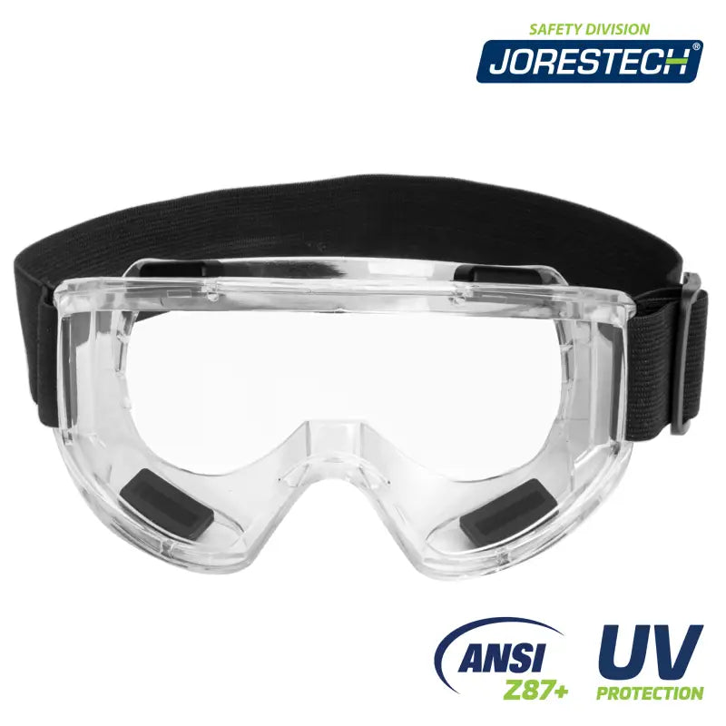 Clear Anti-Fog Ventilated Safety Goggles with black strap for optimal visibility