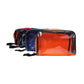 Clear vinyl toiletry bags in red, blue, and orange for aid medical kit with transparent window set