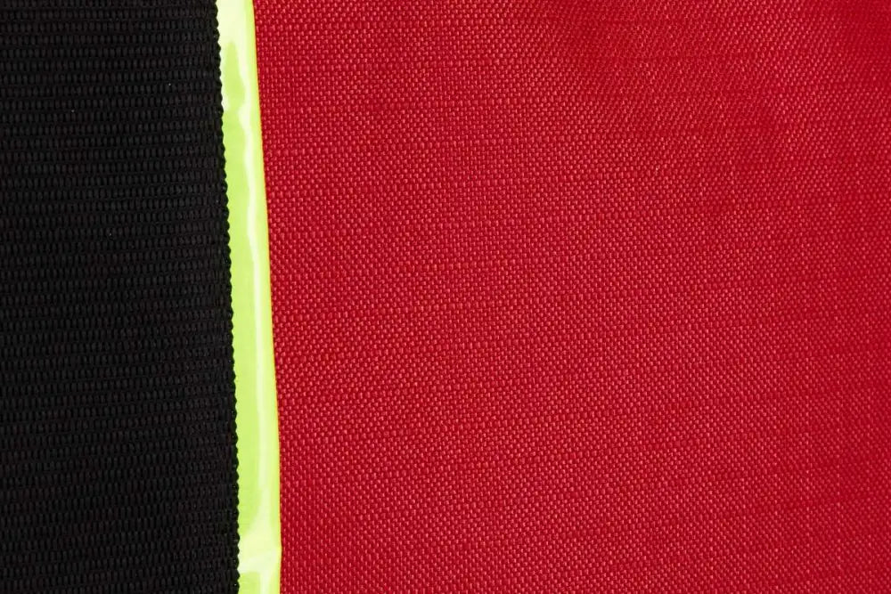 Close-up of black and red fabric sections of Firefighter XXL Turnout Gear Bag