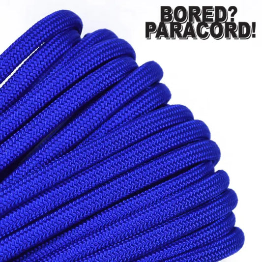 Coiled Electric Blue bored paracord rope showcasing woven nylon texture for durability