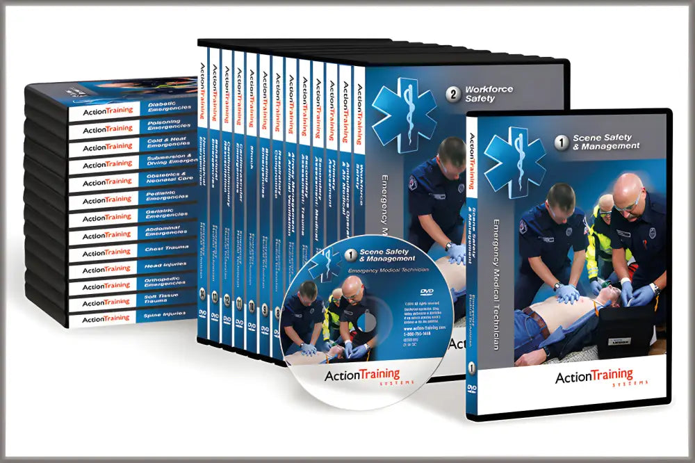 Emergency Medical Technician training DVDs by Action Training Systems with EMS cover art