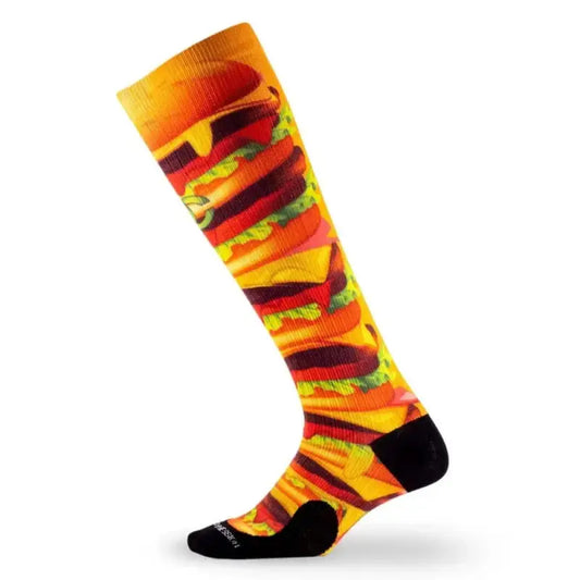 Colorful Marathon Printed knee-high sock with hamburger design for first responders