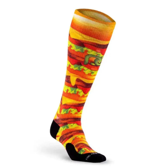 Colorful Marathon Printed knee-high sock with geometric patterns for first responders