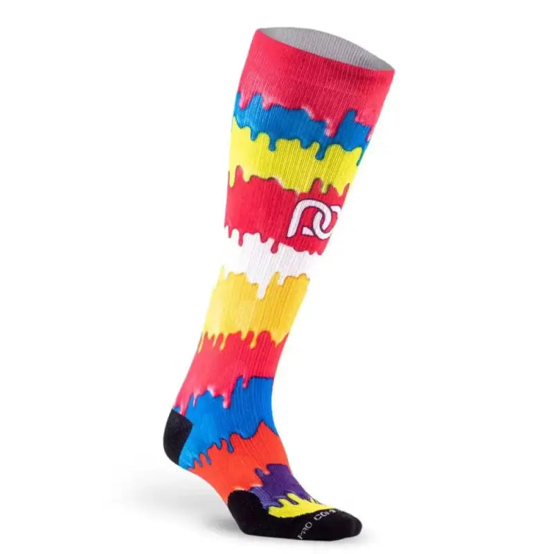 Colorful knee-high socks with a dripping paint design from the Marathon Printed Color Melt collection