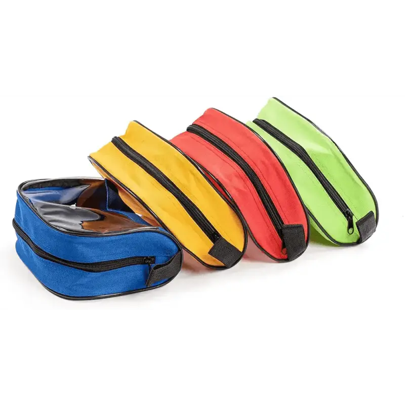 Colorful zippered pencil cases in a curved row for the Scherber Ultimate First Responder Trauma Kit