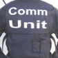 Dark blue Communications Safety Vest featuring Comm Unit text and velcro closure pockets