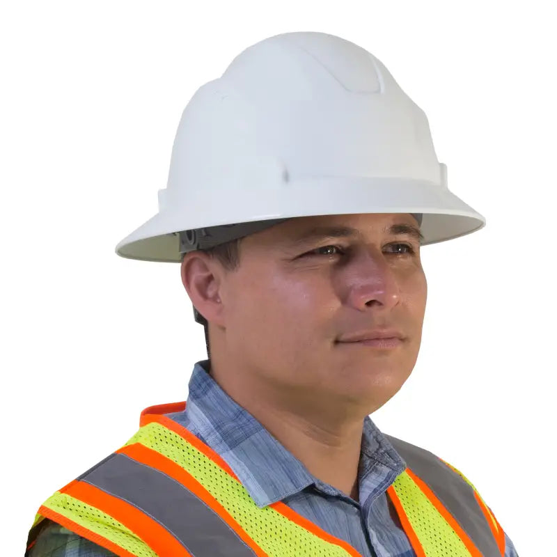 Construction worker in Brim Safety Hard Hat with 4 Point Suspension, ANSI Z89 compliant