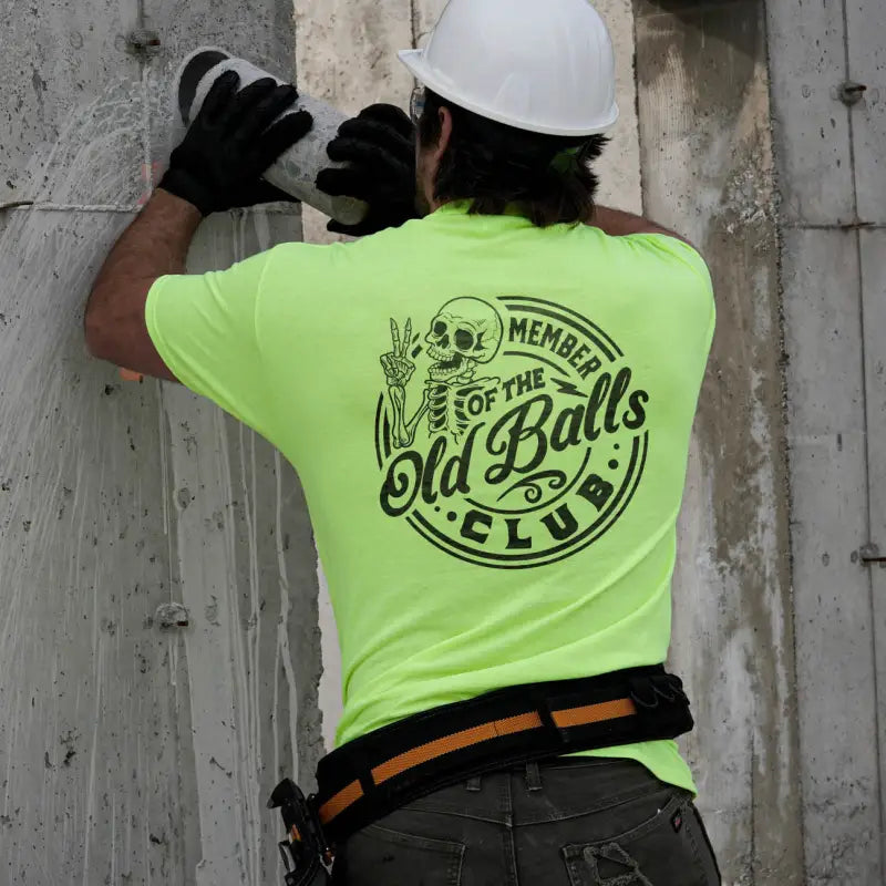 Construction worker wearing a Safety Yellow Hi-Vis T-Shirt for optimal visibility and safety