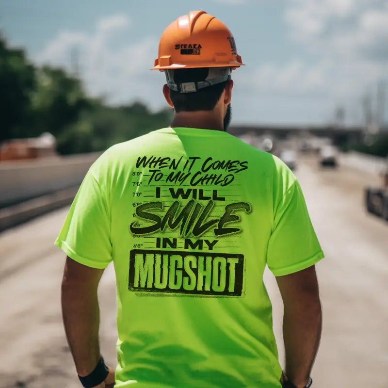 Construction worker wearing a Safety Yellow T-Shirt for enhanced visibility at work