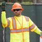 Construction worker wearing clear safety glasses for high impact protection