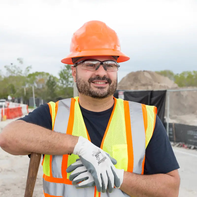 Construction worker wearing Brim Safety Hard Hat with 4 Point Suspension, ANSI Z89 compliant