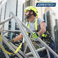 Construction worker in safety gear using 3D Fall Protection Safety Tower Harness with waist belt