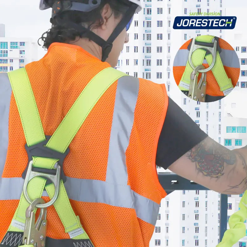 Construction worker using Single Leg Internal Shock-Absorbing Lanyard with Scaffolding Hook