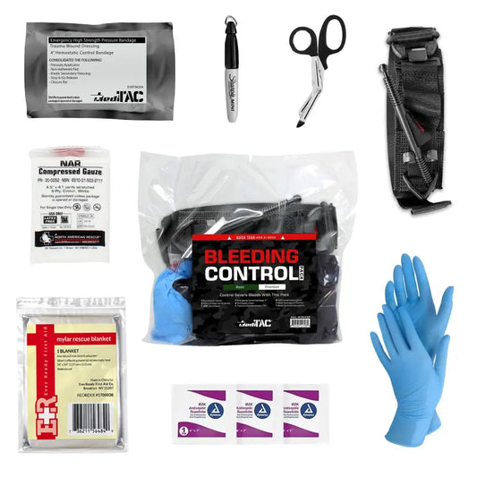 Basic Bleeding Control Kit with medical supplies for first responders and firefighters