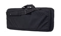 Black padded discreet rifle case for covert operations with shoulder strap and compartments