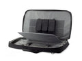 Black padded discreet rifle case with compartments for covert operations gear storage