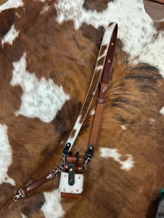 Genuine Hair On Radio Strap Set with Cowhide Leather Holster for Radio Equipment
