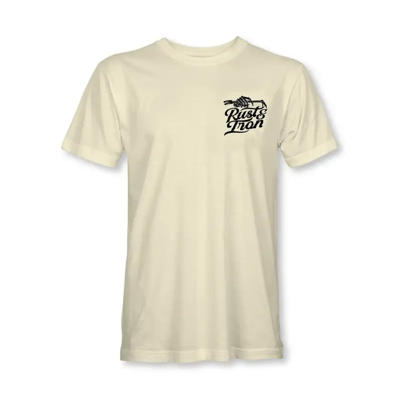 Cream-colored Halligan Tee for first responders featuring a black Pizza Hut logo