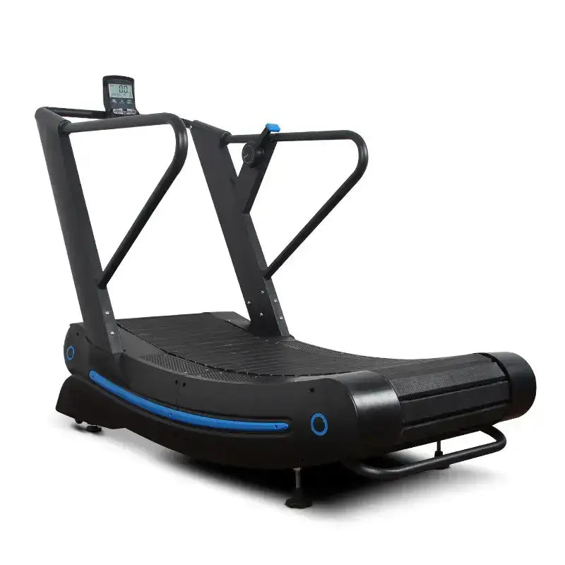 Curved manually powered treadmill ideal for first responders, firefighters, and police training
