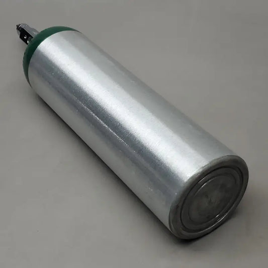 Cylindrical aluminum fuel pump with green top connector for medical oxygen cylinder