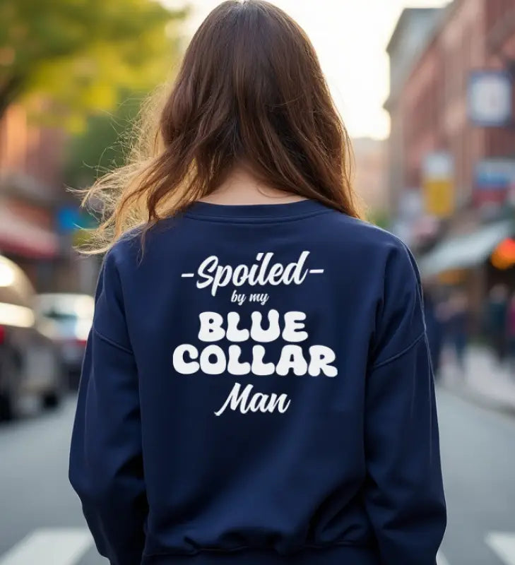 Dark blue sweatshirt featuring Navy Blue Spoiled design with classic unisex fit