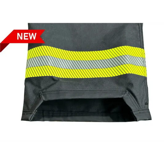 Dark fabric Maverick Fire Gear Pants with reflective yellow and silver stripes