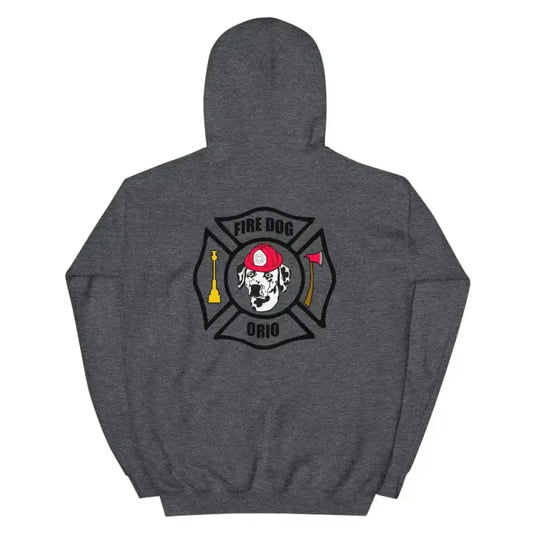 Dark gray hooded sweatshirt with firefighter Dalmatian logo for dog unisex hoodie