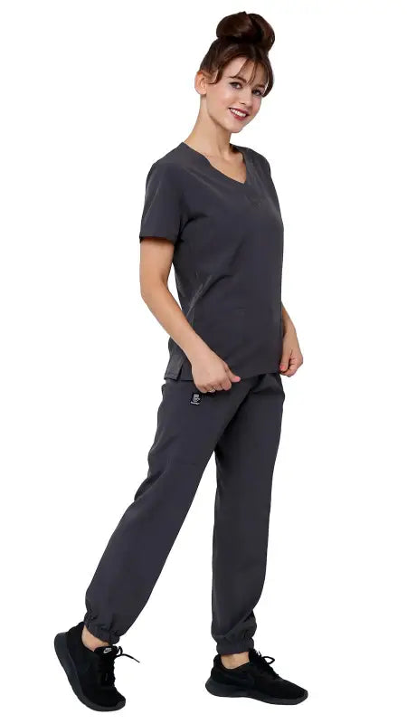 Dark gray Women’s 4-Way Extreme Stretch Jogger Scrubs with jogger-style pants