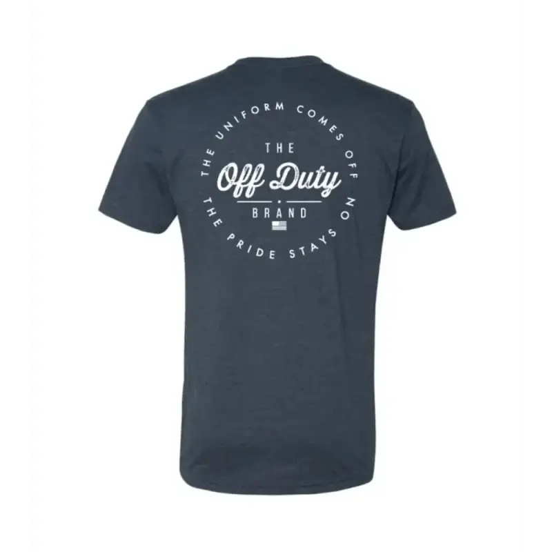 Dark gray Off Duty Essential Tee with circular design on the back for stylish comfort