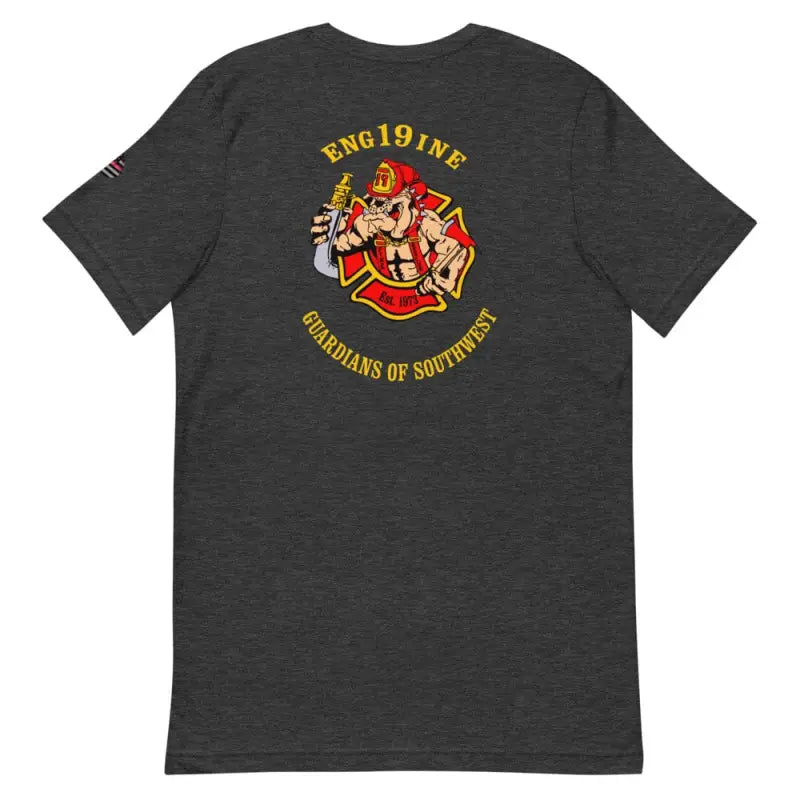 Dark Gray Heather T-shirt with Firefighter Emblem and ENG191NE Guardians of Southwest Text